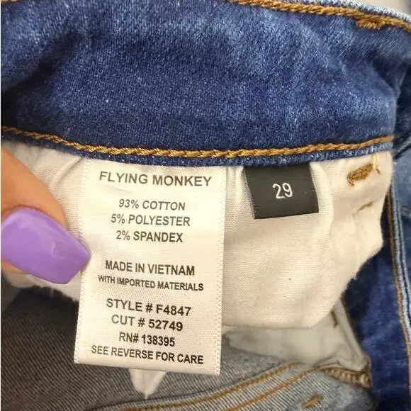 Flying Monkey Distressed Flare Jeans Size 29 Medium Wash Stretch Denim - Picture 8 of 9